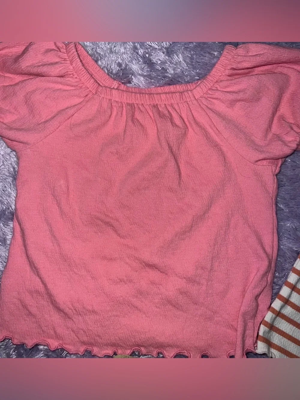 3- Piece Cat & Jack set Pink & Striped Puff Sleeve Tops + Olive Green Shorts 4T